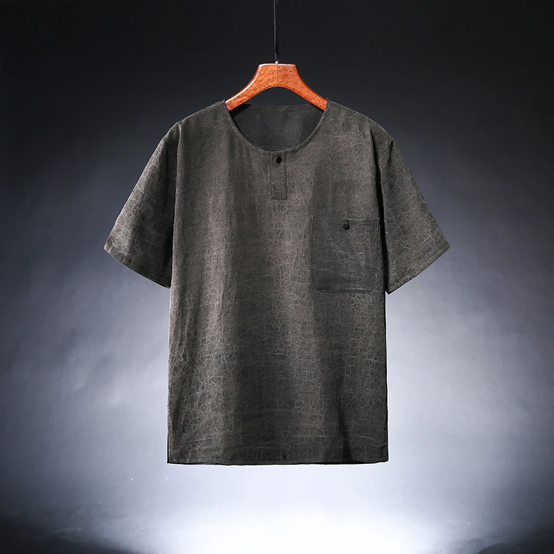 香云纱男装夏季短袖上衣休闲半袖薄男士夏季宽松圆领t恤休闲大码