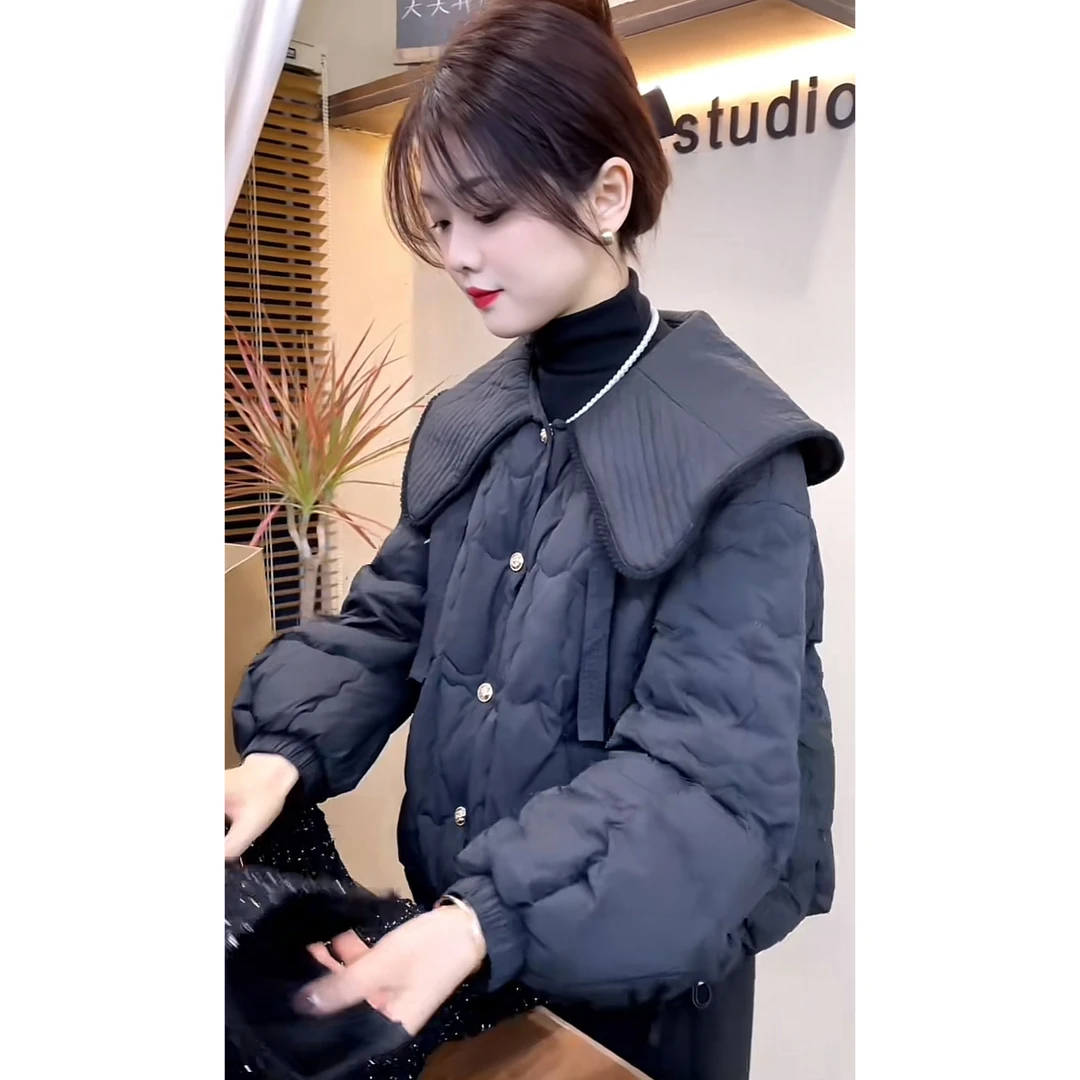 娃娃领轻薄羽绒棉服女2024冬季新款韩版显瘦宽松保暖短款棉衣外套