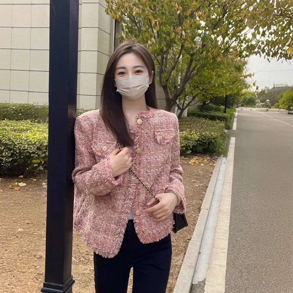 粉色小香风外套女秋冬2025新款小个子高级感