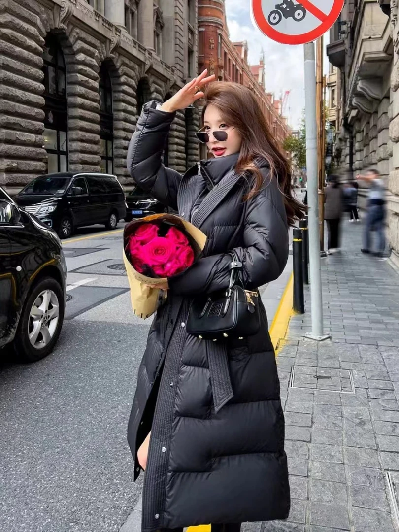 羽绒服女2024新款冬季黑色中长款过膝加厚保暖羽绒服-003