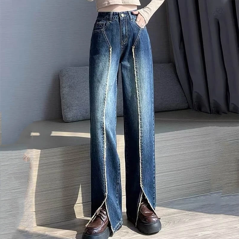 2024秋冬新款阔腿高腰牛仔裤《默认微瑕介意勿拍没有运费险》