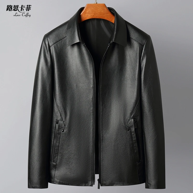 海宁2024新款真皮头层牛皮皮衣男士商务休闲修身春秋翻领 9115