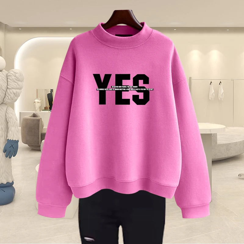 半高领卫衣女2024秋冬新款加绒加厚韩版宽松套头小个子短款上衣潮