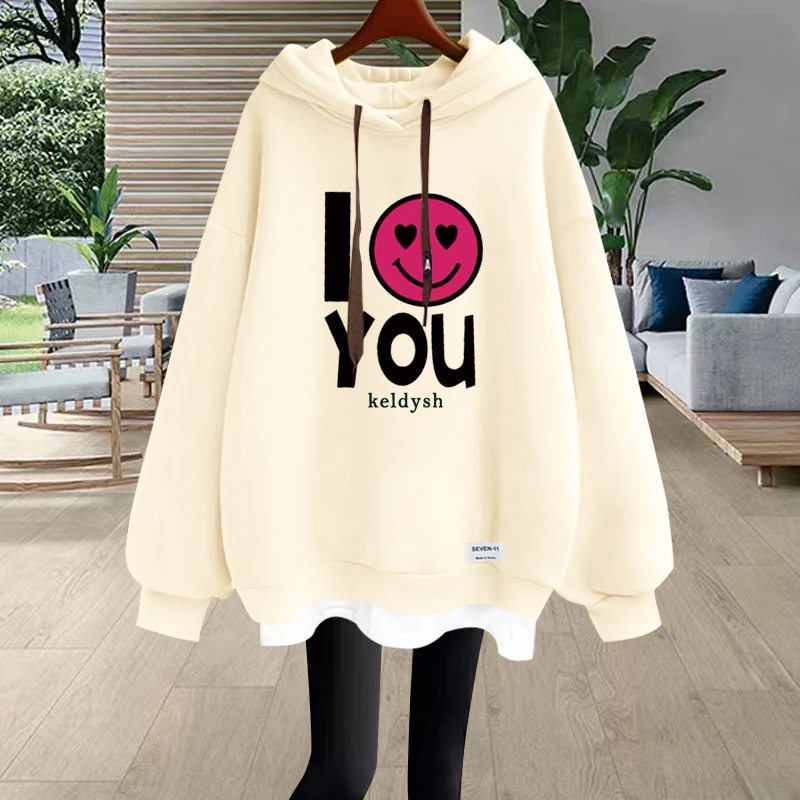 连帽卫衣女2025秋冬新款中长款遮屁股加绒加厚宽松慵懒风假两件潮