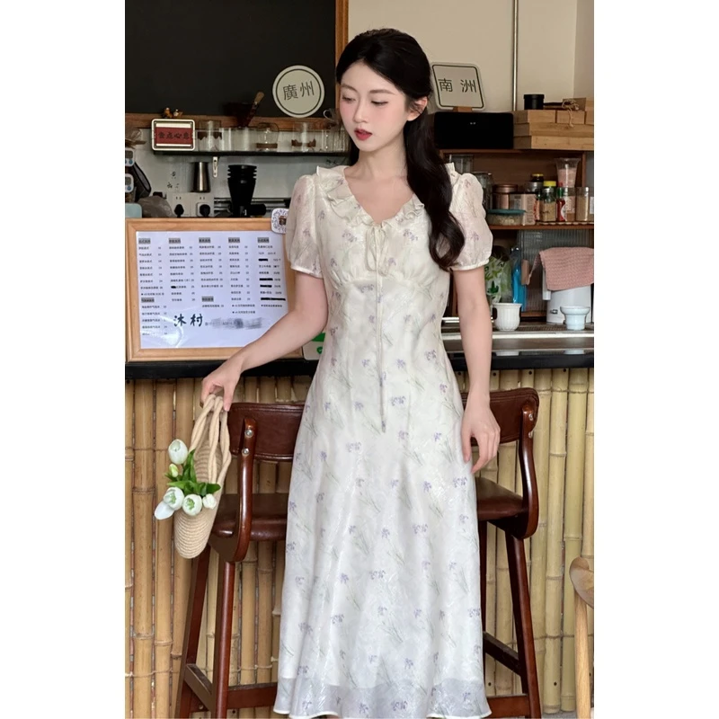 【LINJOU玲玖】复古莫奈花园夏季收腰显瘦法式碎花连衣裙 14211