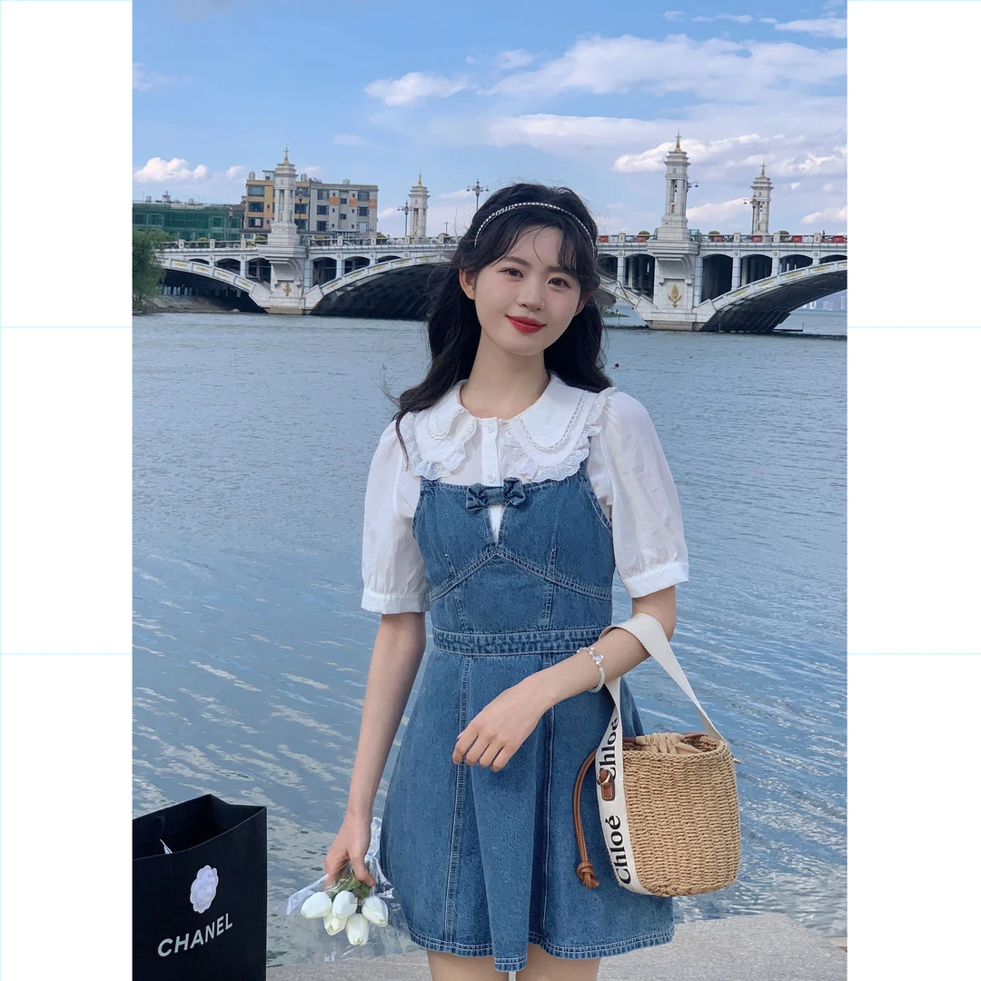 【LINJOU玲玖】甜美复古小众小个子收腰A字裙吊带牛仔连衣裙女夏季