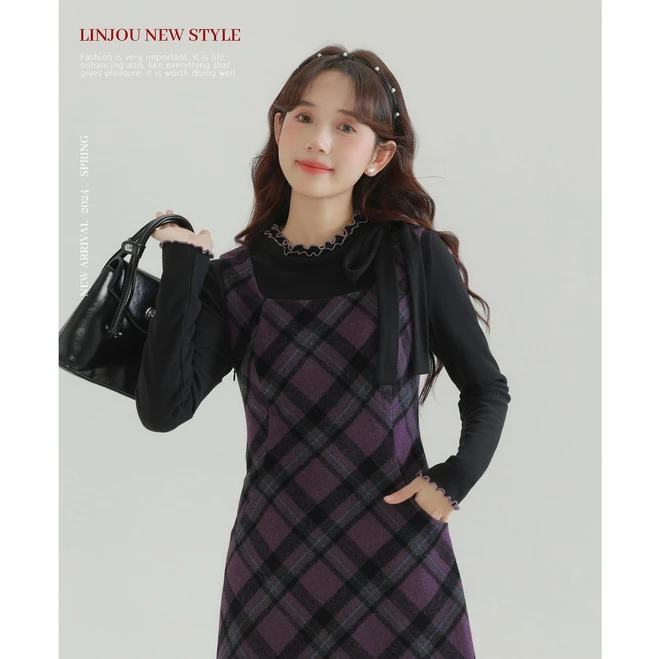 【LINJOU玲玖】“反季青青”针织打底衫修身内搭设计感木耳边13744