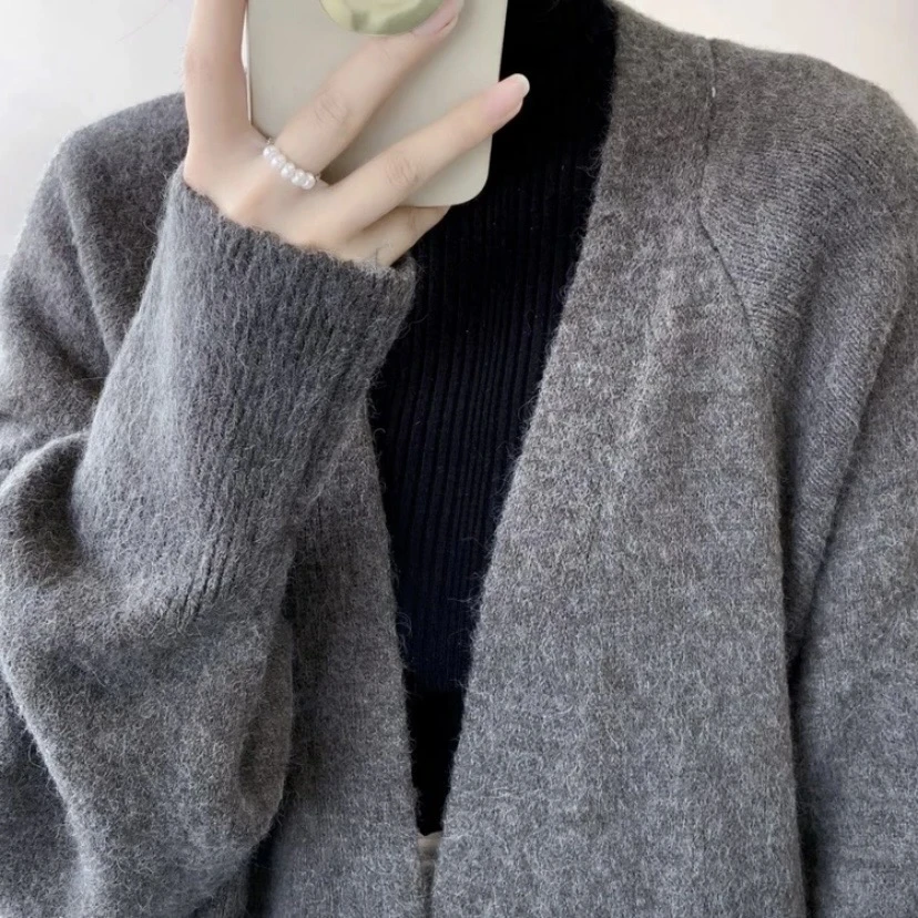 【Leyi.S】大V领秋冬加厚针织开衫上衣女慵懒风遮肉显瘦大毛衣开衫