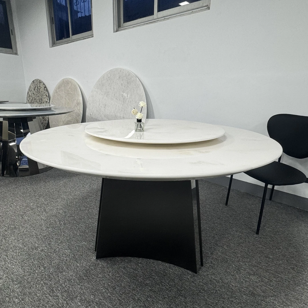 【芬迪白】奢石餐桌圆桌天然大理石北欧简约家用意式极简圆形吃饭桌