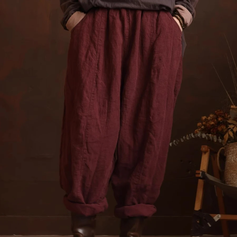 彭彭家 26980-1 亚麻纯色百搭休闲裤 衣路走来