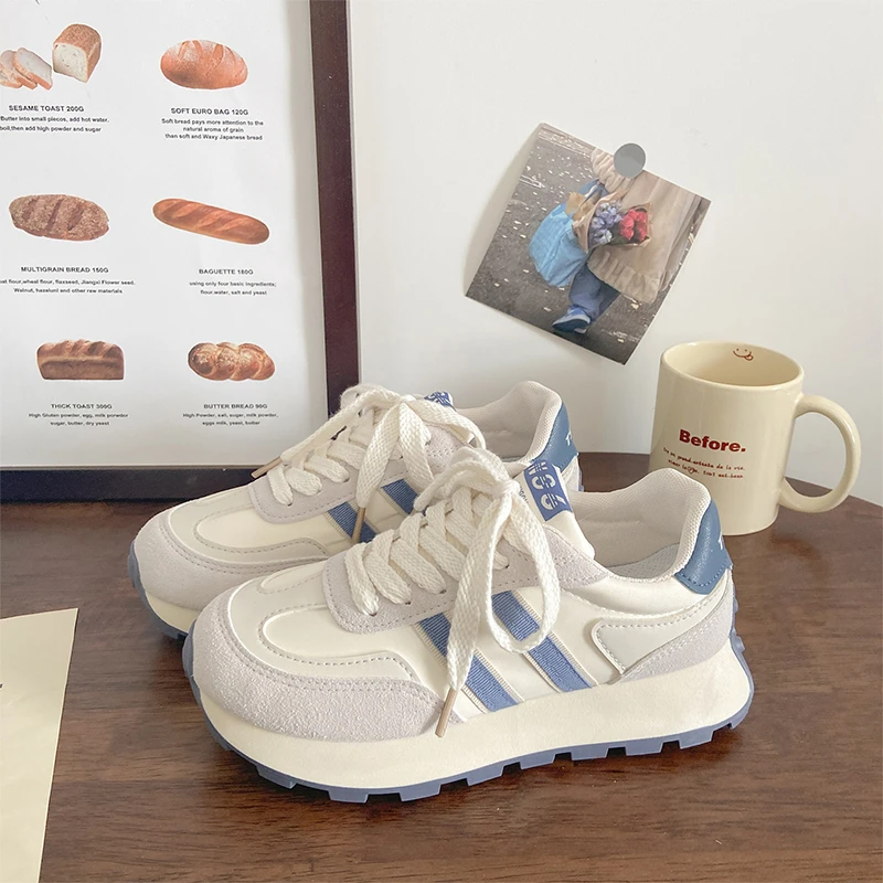 圆头运动阿甘老爹鞋女春秋新款chic小众学生韩版跑步厚底华夫鞋子