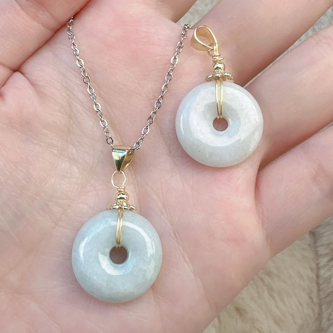 天然缅甸翡翠平安扣镀金吊坠发一枚