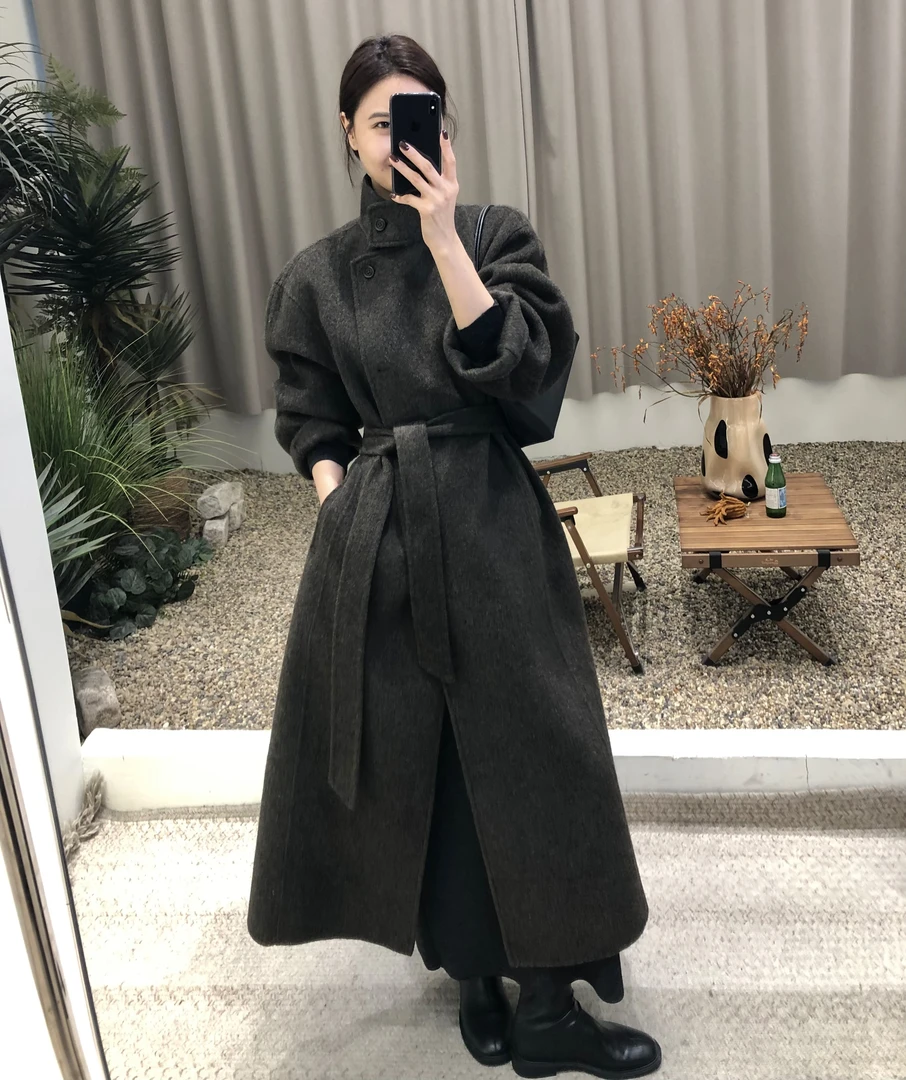 赫本～法式高级感气质立领收腰显瘦赫本风100绵羊毛双面呢长款外套