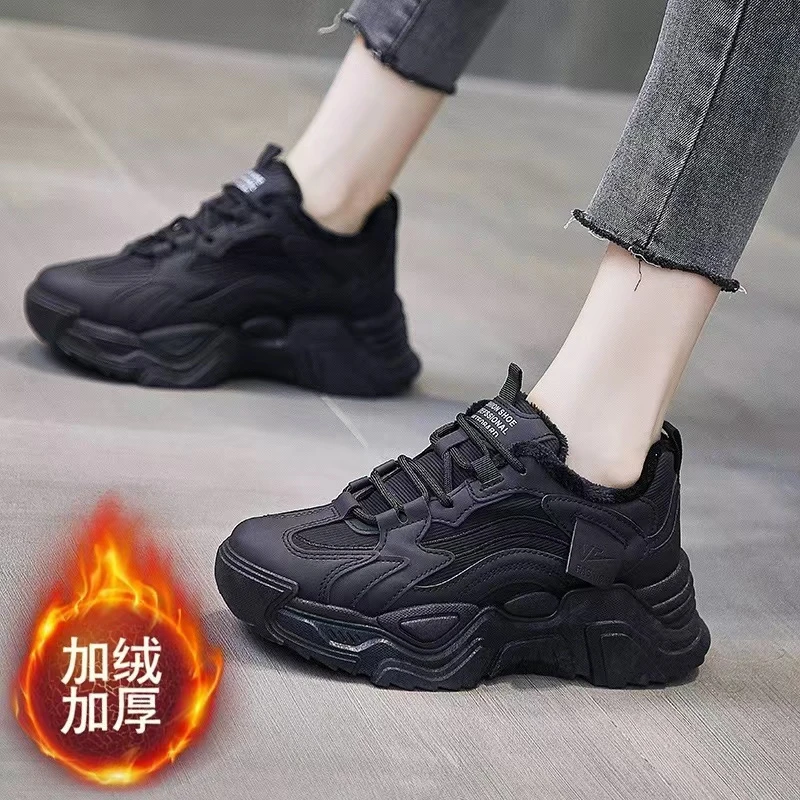 CK-26 黑色 加绒厚底运动休闲女鞋ins潮流百搭老爹鞋复古小白鞋