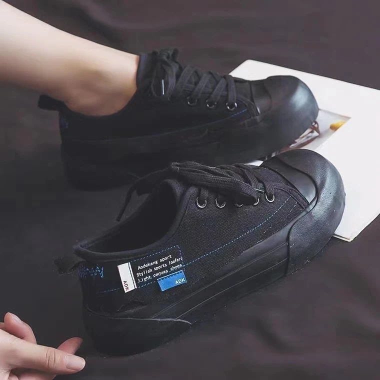 8588 黑色 帆布鞋女厚底休闲小众设计休闲女鞋潮流韩版小白鞋