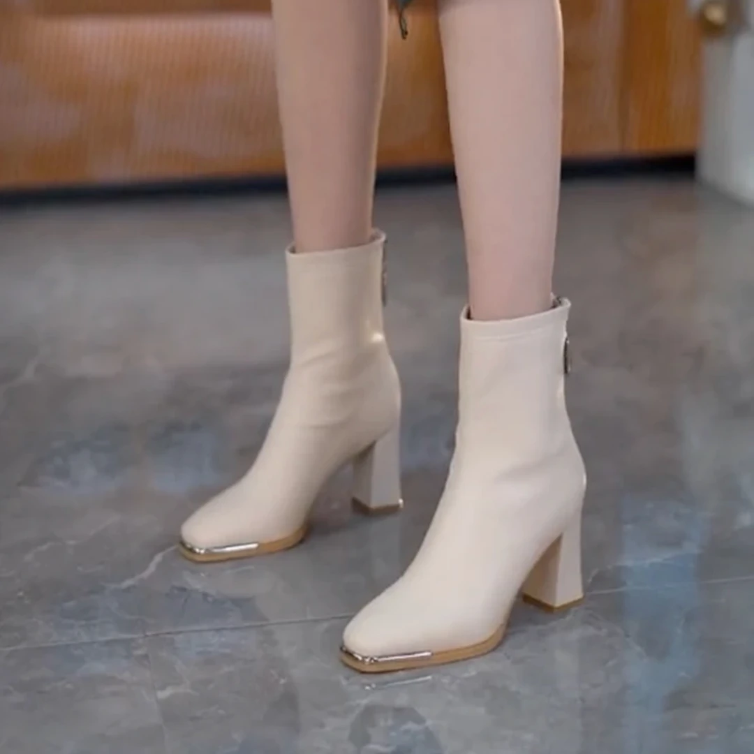 【真皮】时装时尚百搭粗跟高跟鞋马丁靴短靴加绒英伦风短筒女靴子