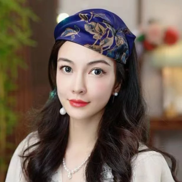 香云纱女士半帽遮白发真丝桑蚕丝洋气简约气质宽边百搭发箍礼帽