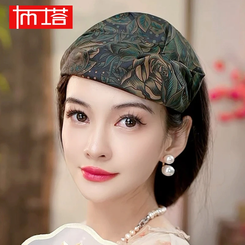 布塔女士半帽遮白发真丝桑蚕丝洋气简约气质宽边发箍礼帽
