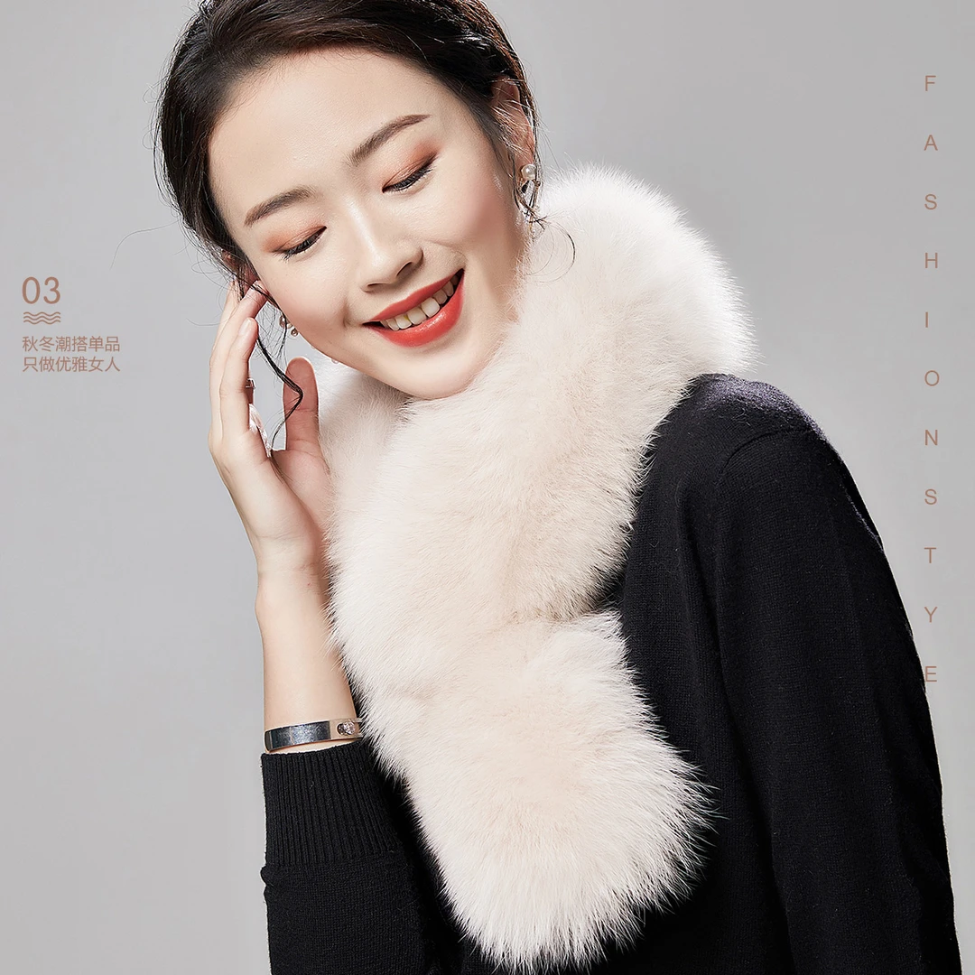 布塔紫色狐狸毛围巾手工编织高奢皮草围脖 氛围感保暖围巾冬