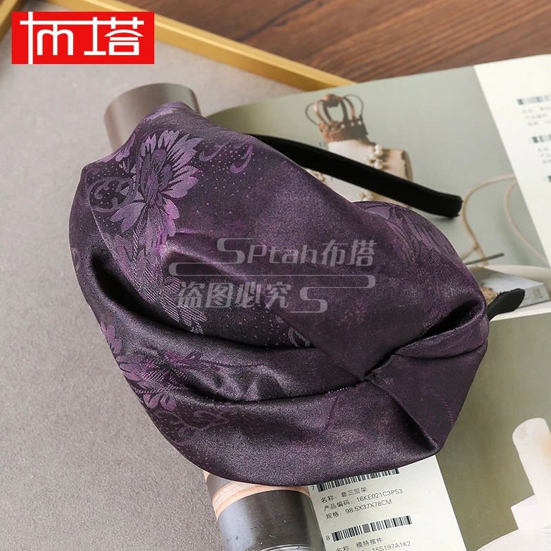 香云纱女士半帽遮白发真丝桑蚕丝洋气简约气质宽边百搭发箍礼帽