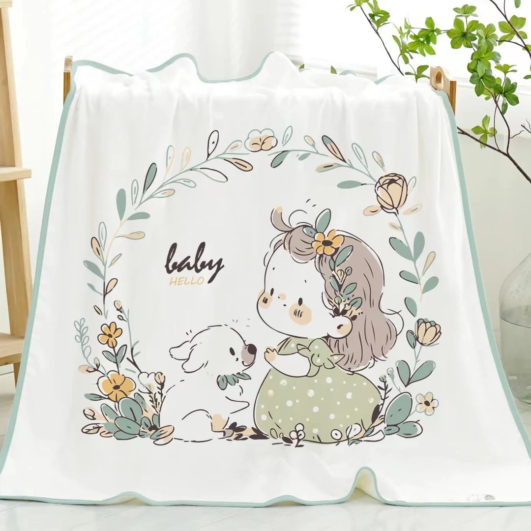 竹纤维宝宝盖毯双层薄款毛巾被新生儿夏季宝宝竹棉纱布盖毯毯子