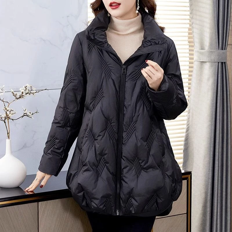 200斤高档大码中长款保暖白鸭绒羽绒服女新款冬季高端气质外套