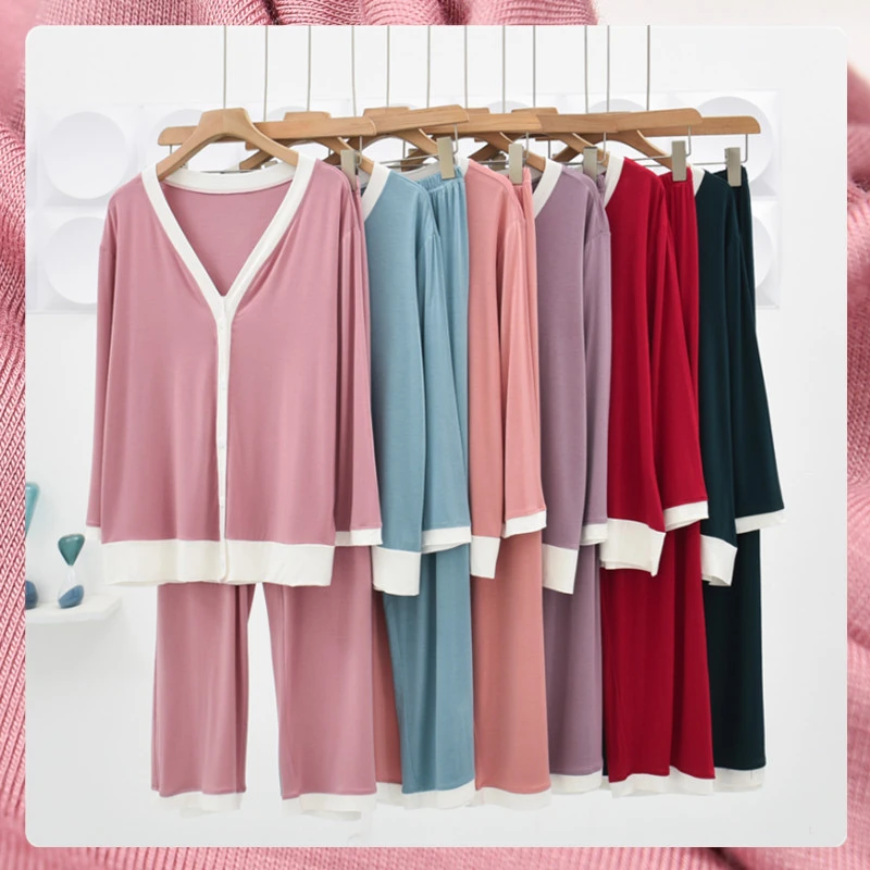 【海小山】女士薄款长袖长裤家居服套装1121