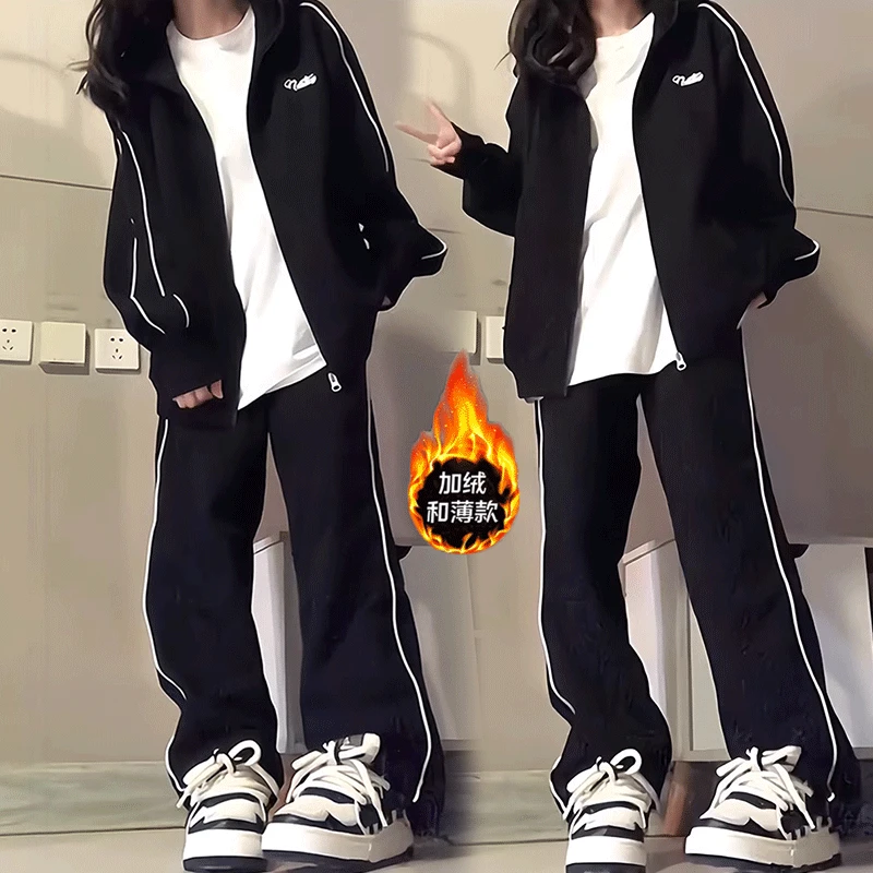 加绒运动套装女爆款2025新款12-16岁初中生女装高档卫衣卫裤一套