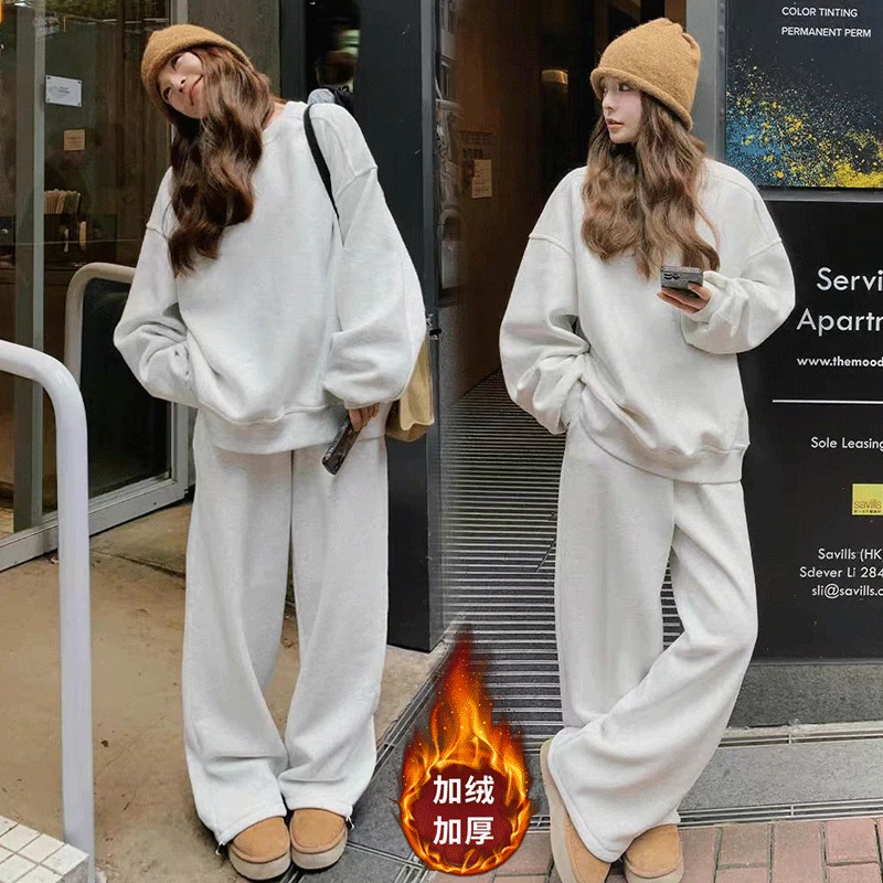 慵懒风休闲运动套装加绒加厚卫衣18-20岁大学生女冬季穿搭一整套