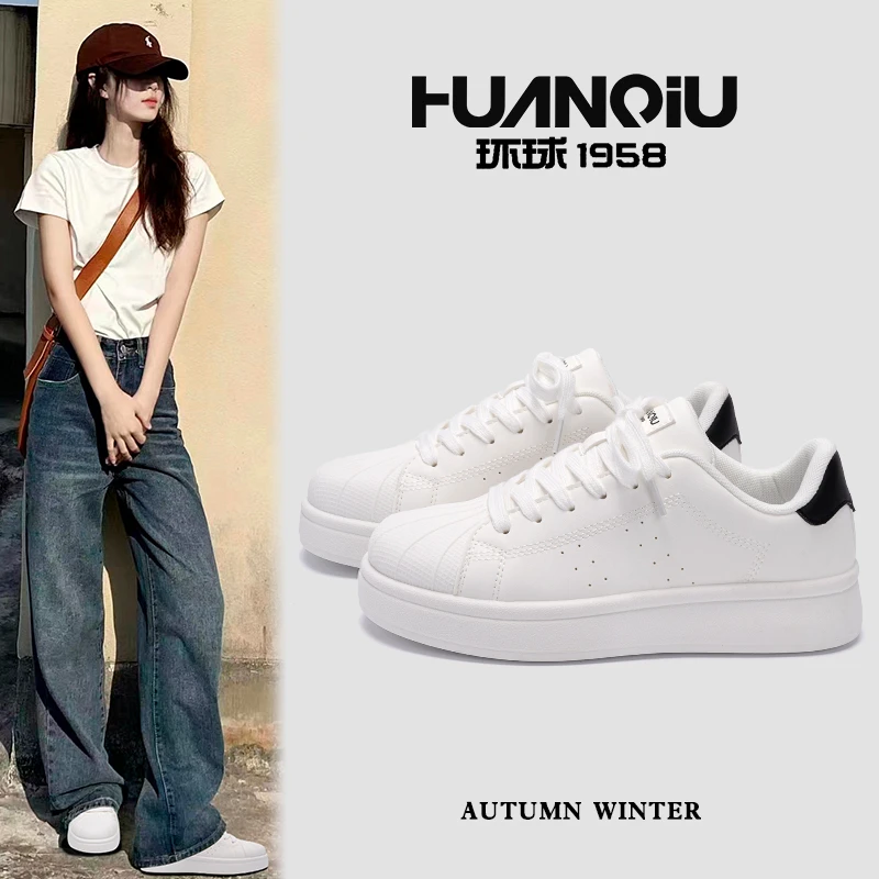 HUANQIU/环球时尚贝壳头板鞋女2024新款百搭chic鞋子女厚底休闲鞋