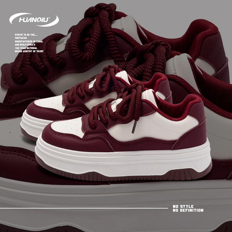 HUANQIU/环球厚底板鞋子女2025秋季新款百搭轻便休闲鞋潮流运动鞋
