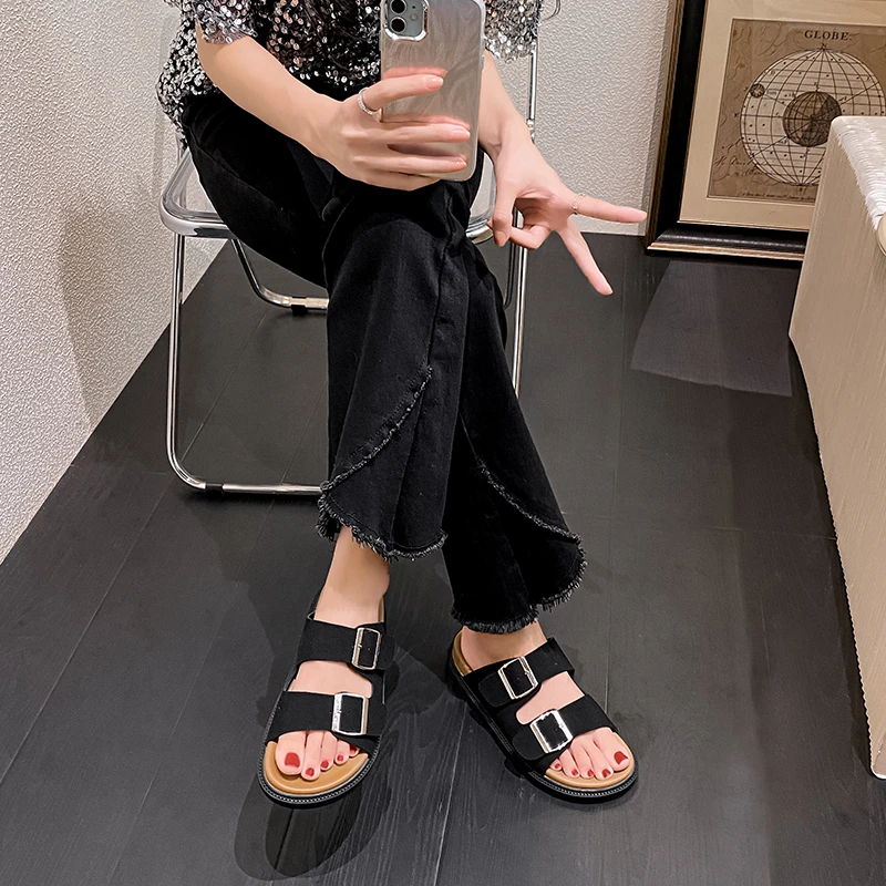 【32码起】小码勃肯鞋厚底凉拖鞋女夏外穿2025新款百搭软皮沙滩鞋潮