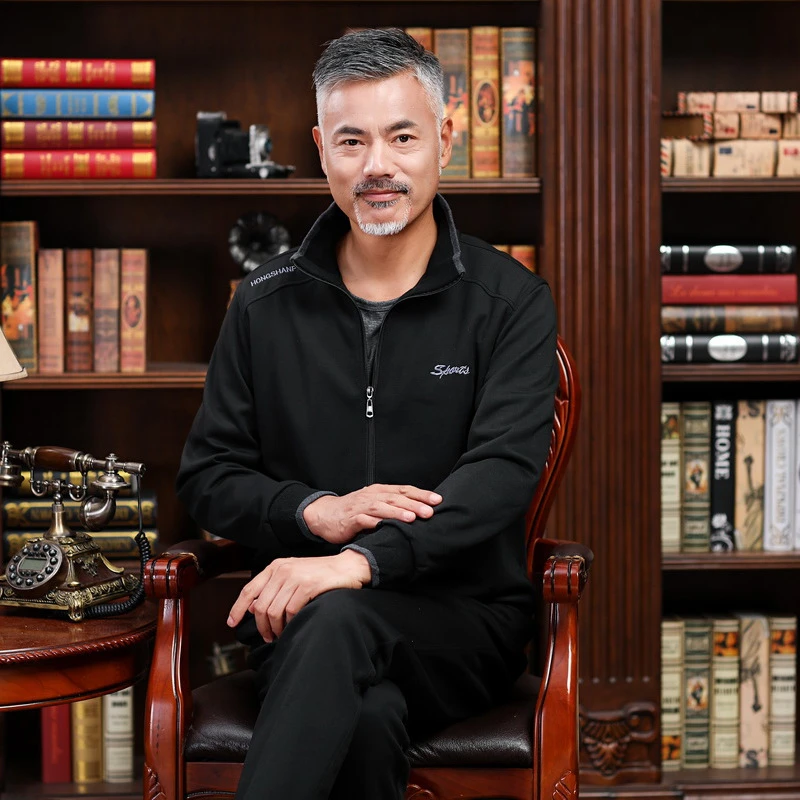 【新店福利】牛奶丝秋季卫衣套装男中年运动服春秋卫衣爸爸装外套
