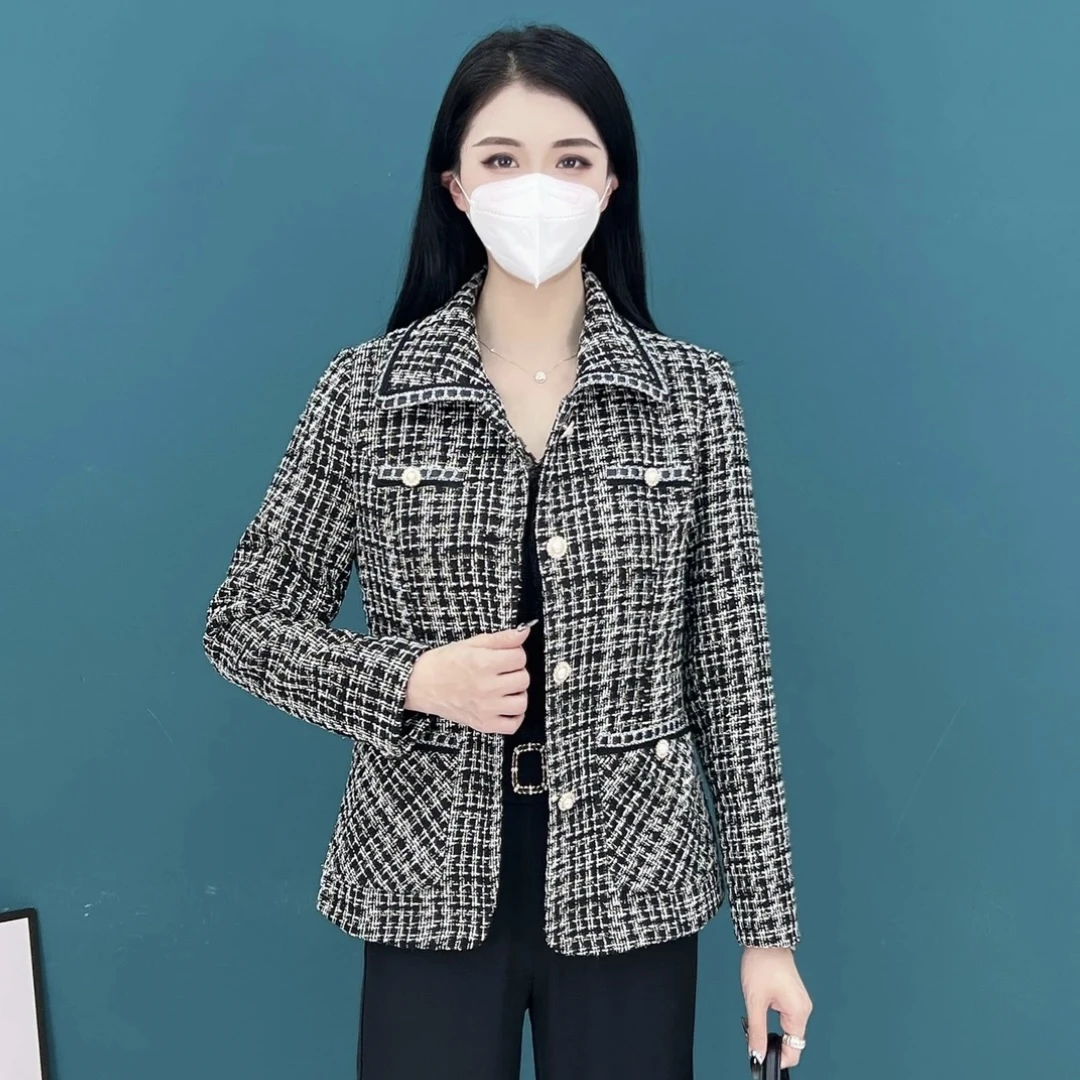 春秋妈妈小香风外套气质修身短款小西装上衣中老年女装时尚洋气