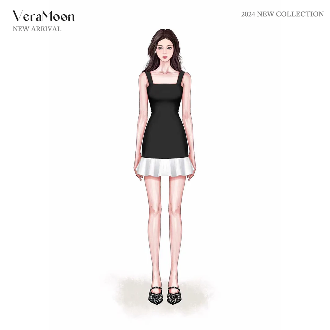 RoseOwner作废链接雨夜巴黎拼色气质方领吊带连衣裙 介意慎拍