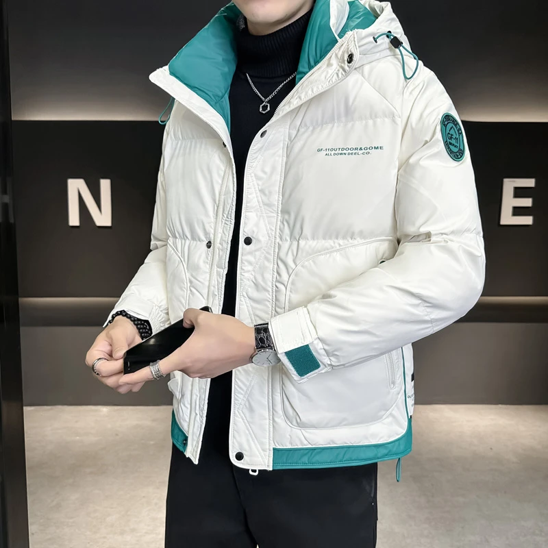 稻草人2轻奢品质羽绒服冬季连帽轻薄保暖棉服男拼色棉袄男士外套