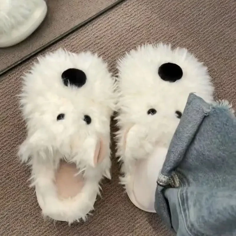 2024冬季可爱西高地毛毛拖鞋女时尚外穿丑萌一脚蹬棉拖鞋FB