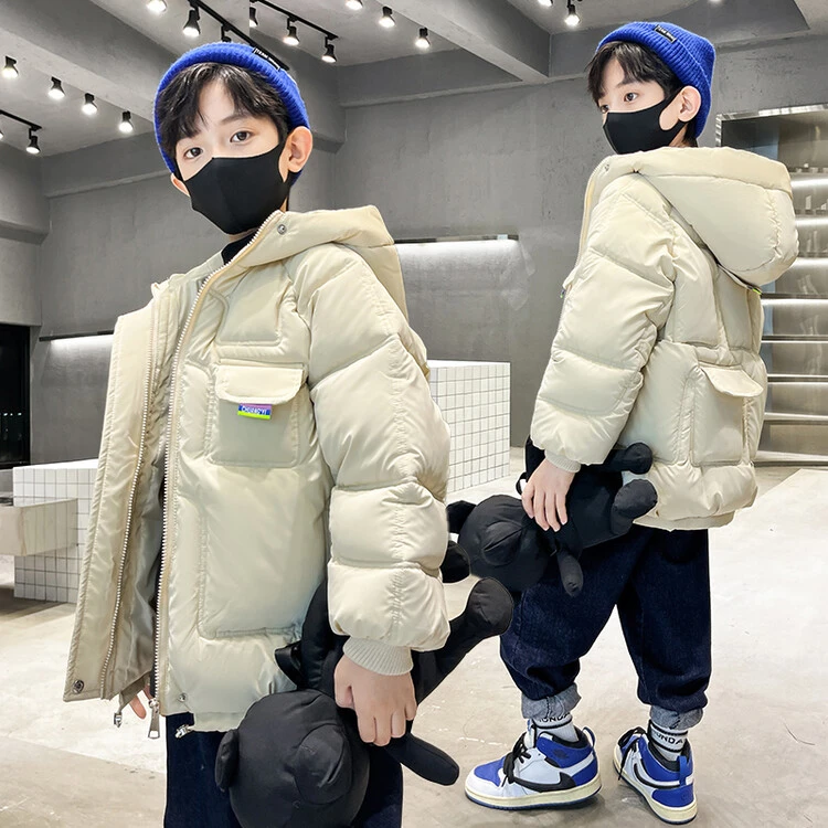 儿童装男童韩版冬装棉衣加绒棉服中大童冬季洋气保暖棉袄连帽外套