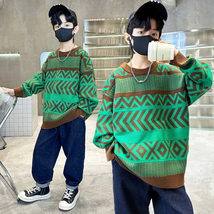 童装男童毛衣秋冬款新款卫衣儿童男孩加绒加厚冬季中大童打底衫潮