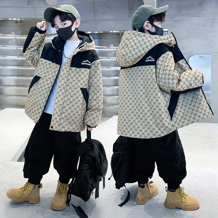 男童加绒外套冬装派克服2024新款洋气棉衣儿童中大童冬装加厚风衣
