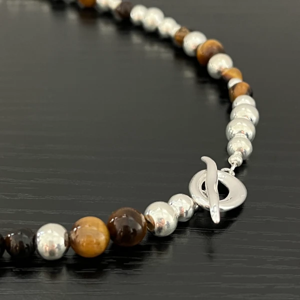 链子925银 【暮光森林】时尚百搭拼接圆珠项链美拉德轻奢重工OT项链