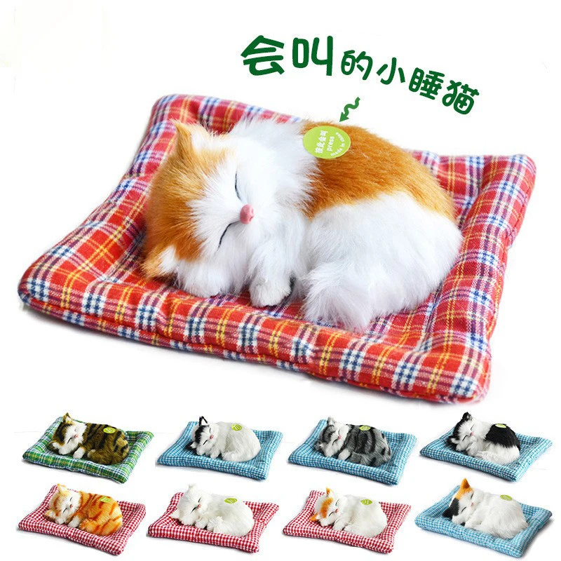 【工厂直发】仿真猫咪玩偶猫咪毛绒玩具创意摆件礼物会叫小睡猫玩偶
