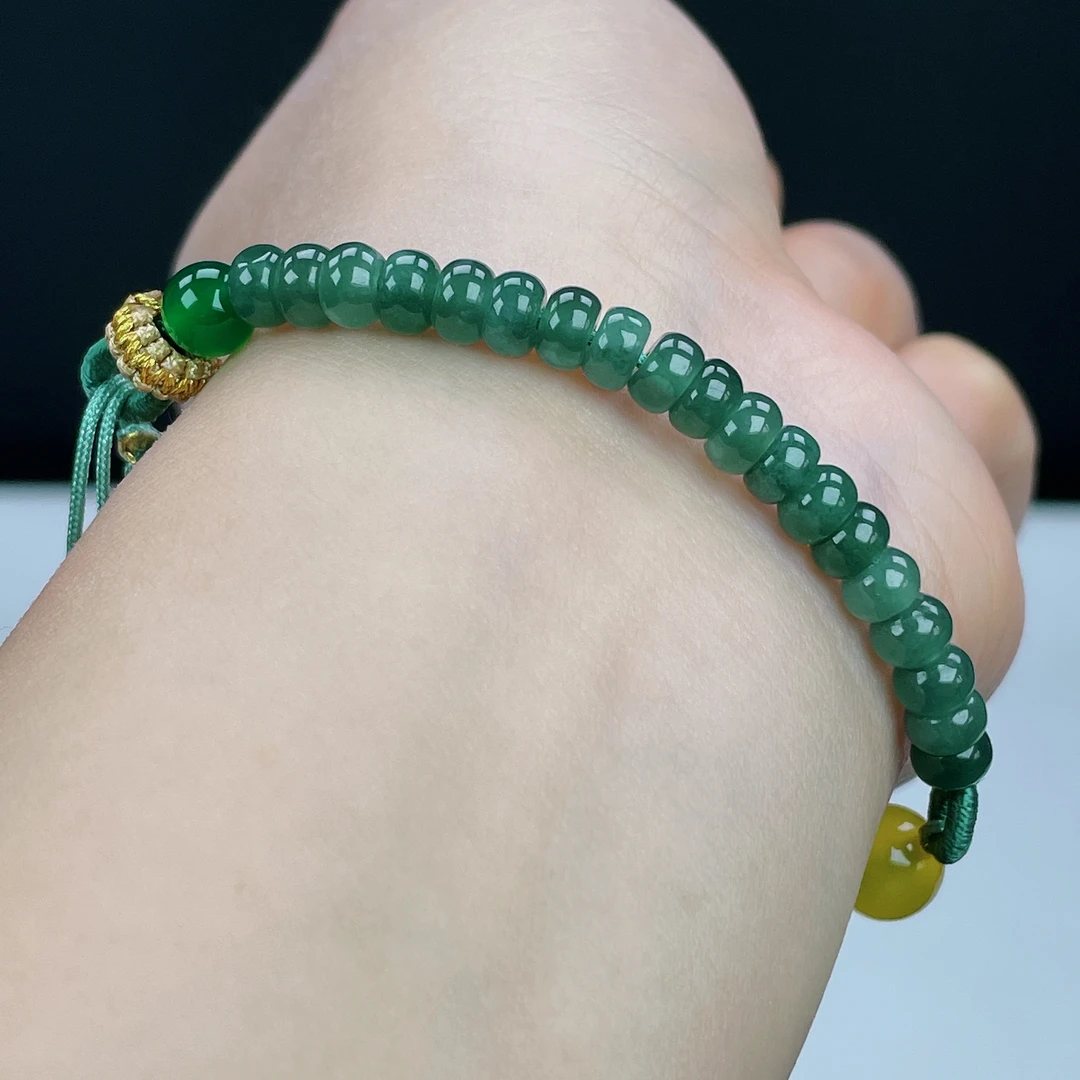 放漏价天然A货翡翠 冰种满色设计款算盘珠手串手链活口 百搭女款