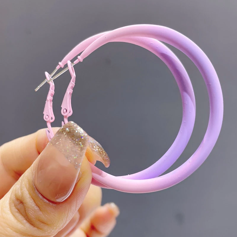 铜合金耳饰 双色渐变欧美夸张圆圈耳环2024潮流时尚紫色耳饰耳圈