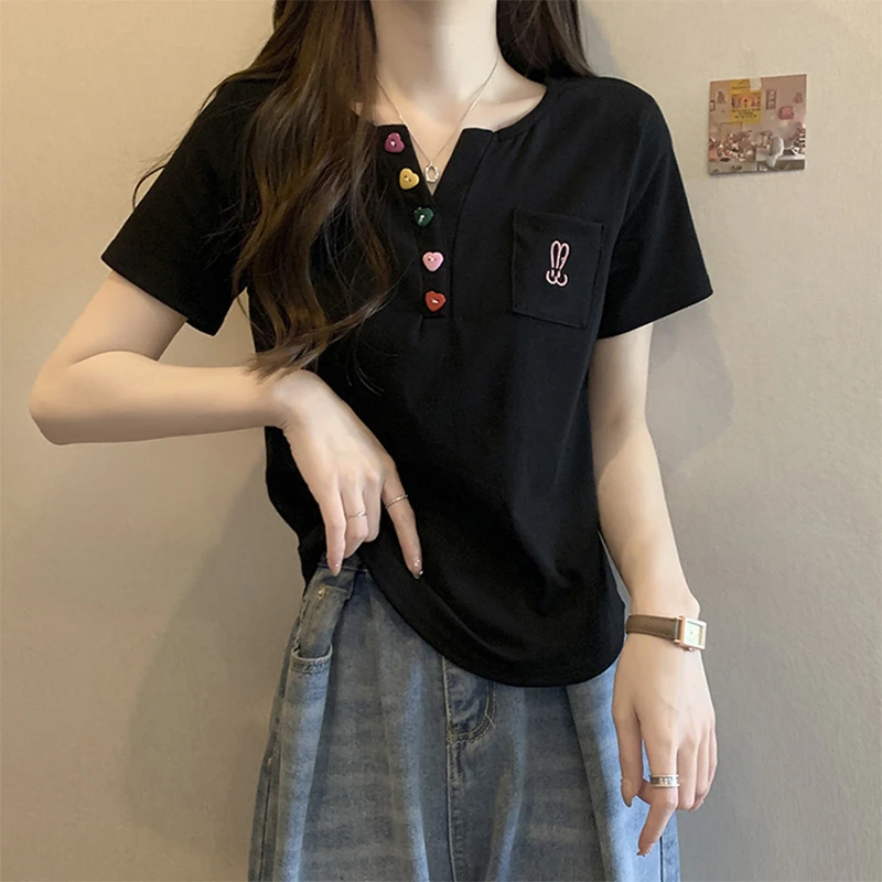 大码短袖t恤女2024夏装新款胖mm遮肚子显瘦减龄宽松别致正肩上衣