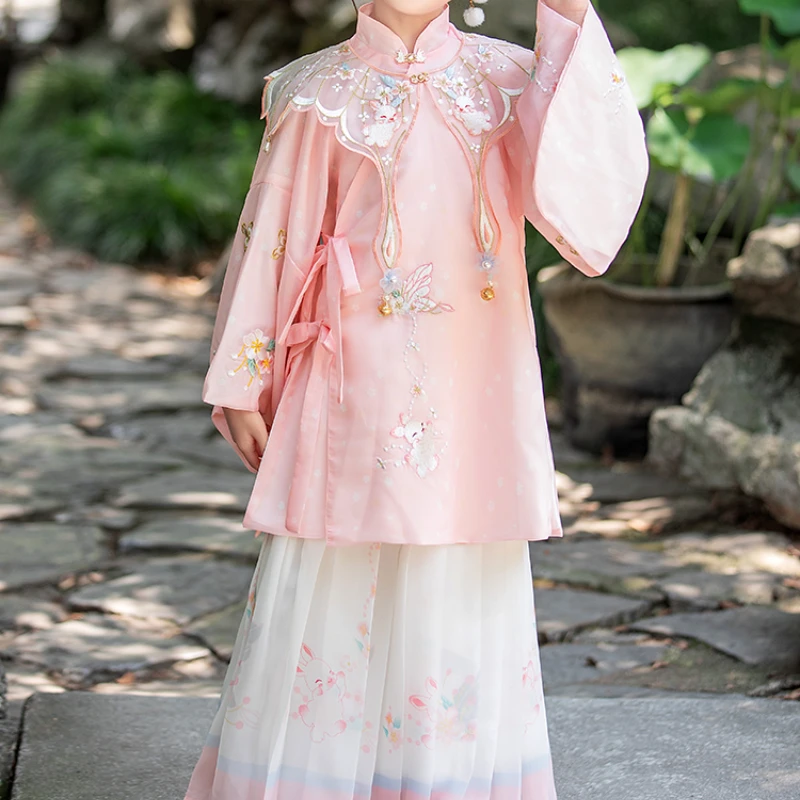 MSHK01【蝶兔】汉服女童春秋超仙中国风明制款连衣裙套装云肩长袖