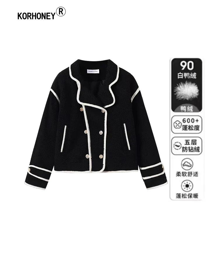 【夜的第七章】冬季高级设计感黑色小香风羊羔毛加厚短款羽绒服K801