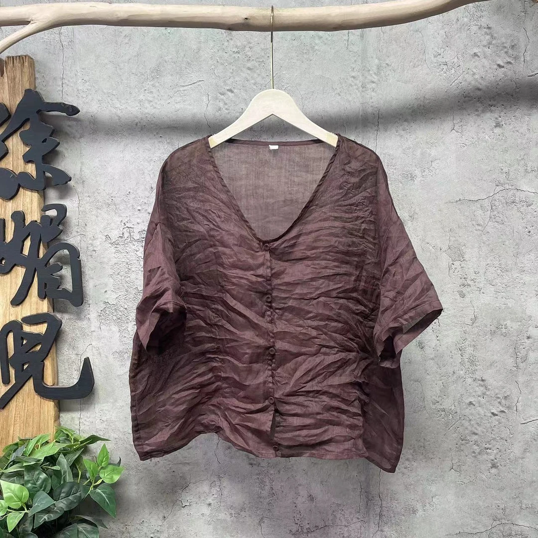 媚儿~原创夏季新款苎麻净色百搭开衫上衣（衣长55 胸围125）