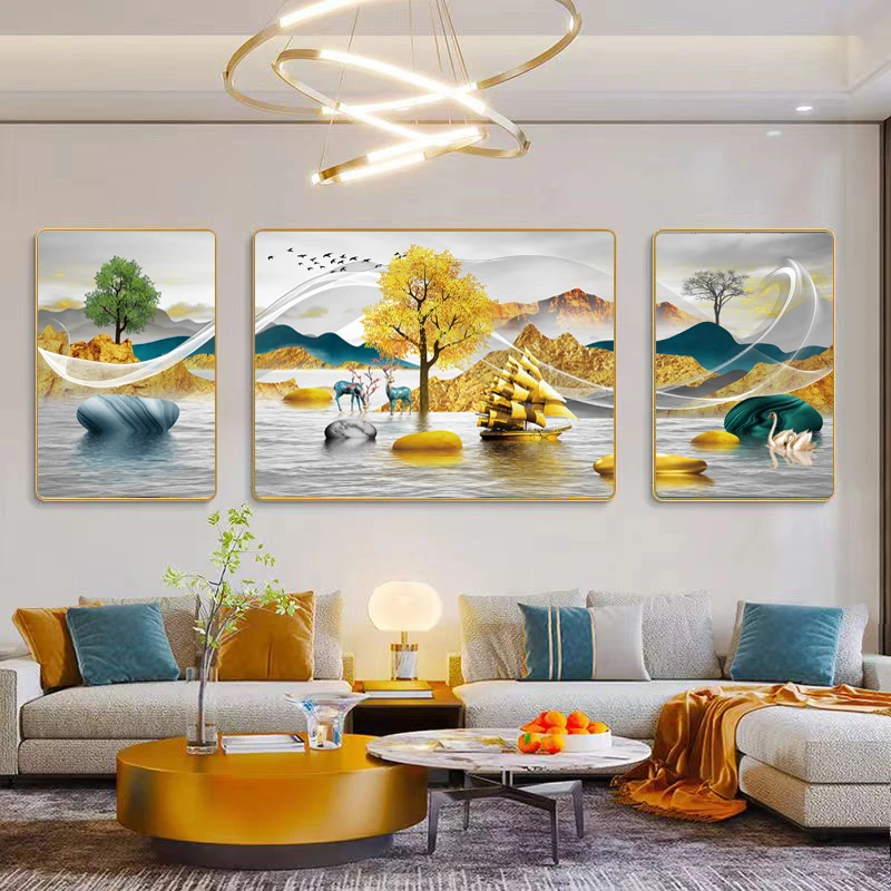 客厅沙发背景墙装饰画山水画轻奢大气挂画