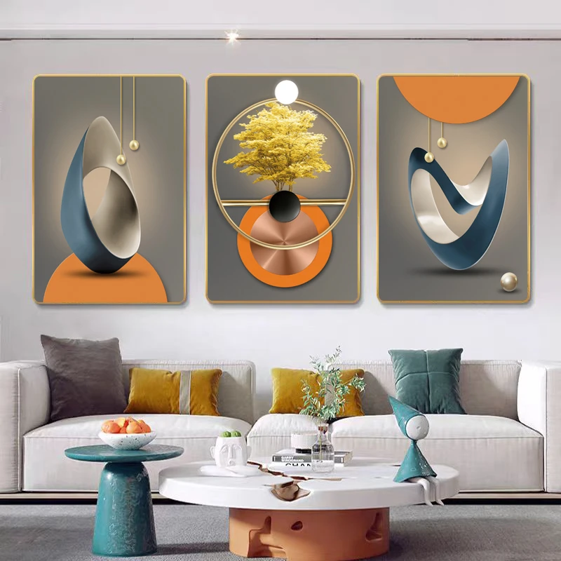 轻奢沙发背景墙挂画高档大气墙画三联画现代简约客厅壁画